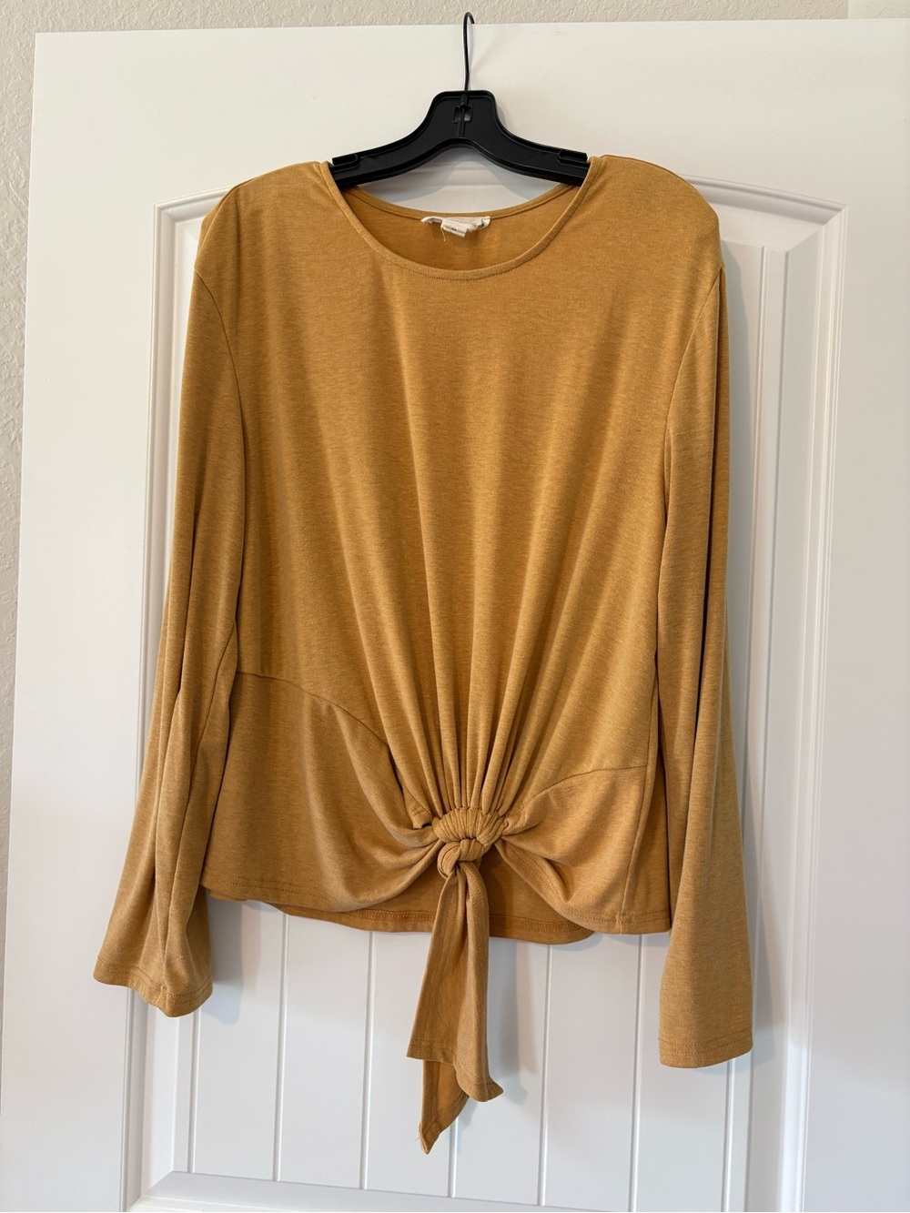 Loveriche Boho Mustard Yellow Crew Neck Top with Tie Front & Long Sleeves MED